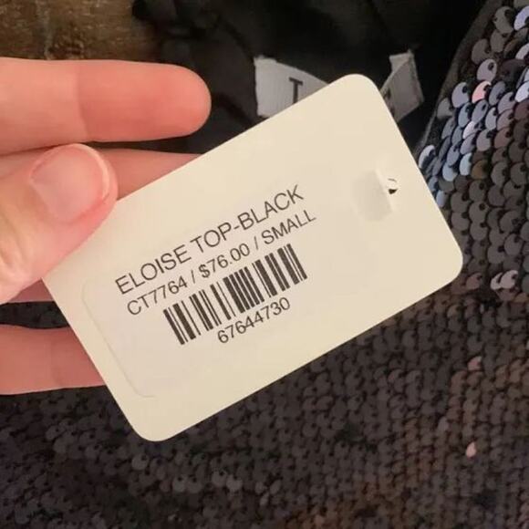 NWT black sequin puff sleeve glam party top blouse top small $76 - Picture 5 of 5